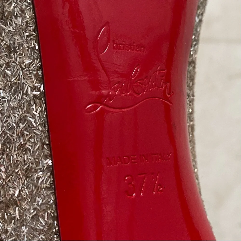Christian Louboutin Silver Glitter Gold Spikes Pointed Toe Pumps Heels 7.5/37.5